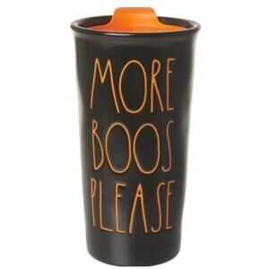 NWOB  Rae Dunn Ceramic Travel Mug "More Boos Please" Halloween Lidded Cup